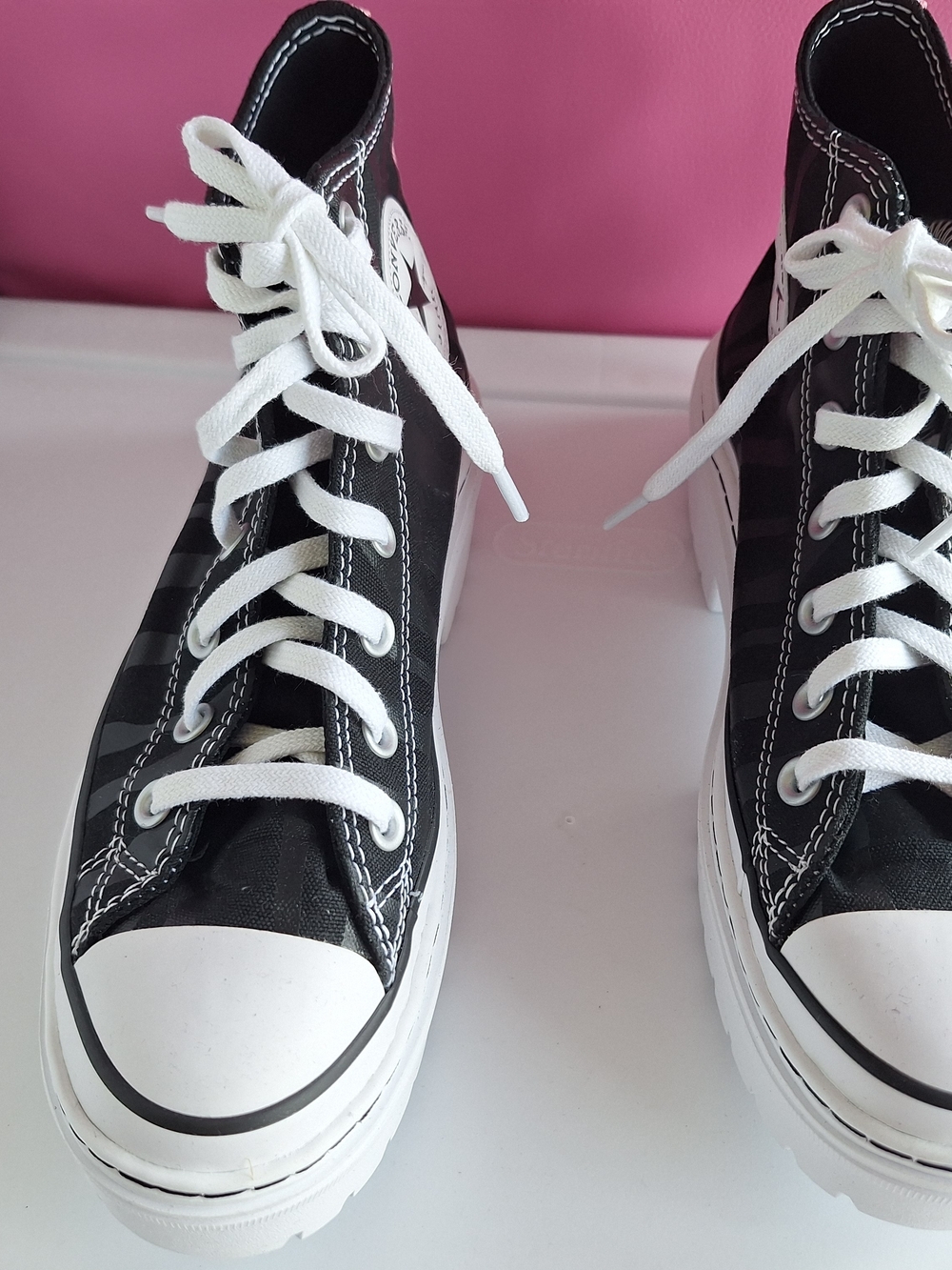 Converse Black White Zebra Platform High-Top Sneakers - Picture 2 of 4